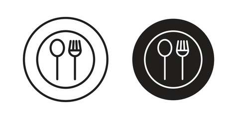 Spoon and Fork icon pictogram template, Simple outline and filled style.