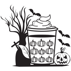Halloween pumpkin spice latte with tree festive autumn drink
