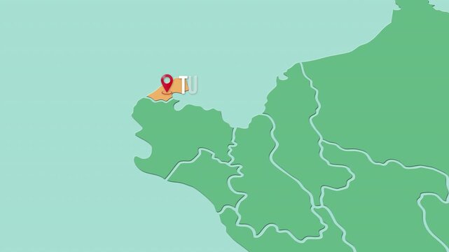 Mapa de Per&uacute; con divisi&oacute;n pol&iacute;tica resaltando el departamento de Tumbes