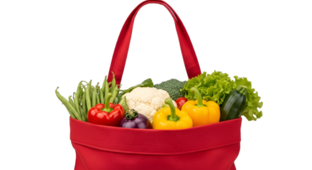 Red Tote Bag Filled With Fresh Vegetables