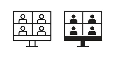 Online meeting icon pictogram template, Simple outline and filled style.