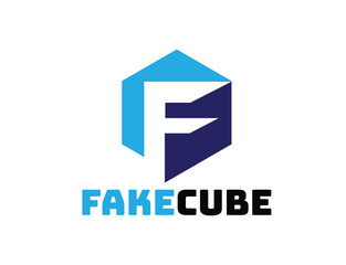 Letter F in Blue Hexagon Cube Abstract Geometric Modern Vector Logo Design
