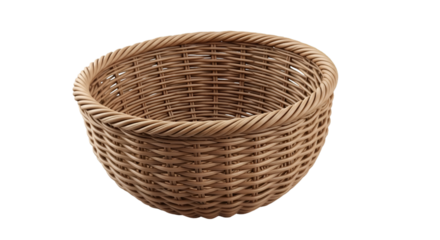 Woven Basket with Rolled Rim on Black Background