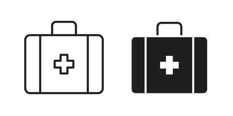 Medical aid kit icon pictogram template, Simple outline and filled style.