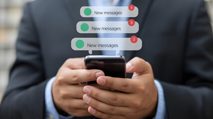 Stay Connected Professional businessman checks phone for new messages updates and notifications staying in loop with modern communication methods
