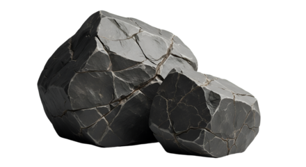 Two Cracked Grey Rocks on Black Background