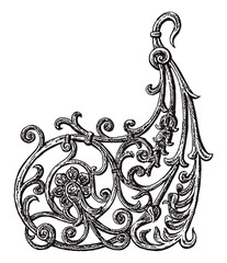 Vintage decorative corner, ancient design element retro style, vector hand drawn illustration isolated on white background