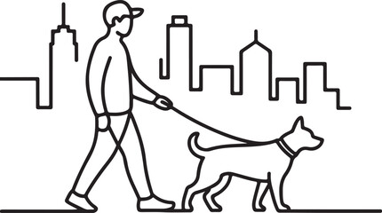 Walking dog in city skyline vector illustration
