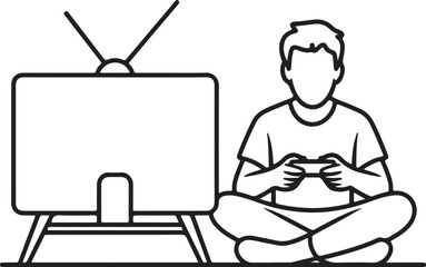 Relaxing video gaming at home in minimalist style