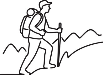Hiker conquering mountain peak illustration art