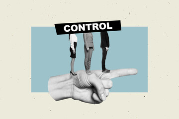 Full trendy image 3d collage poster of human hand point business people girls guys headless...
