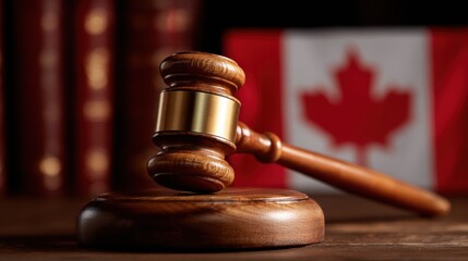 Canadian justice system represented by a gavel and flag