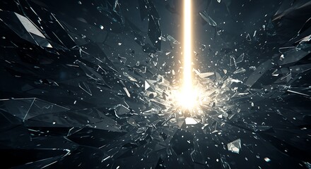 Bright light beam illuminates shattered abstract shapes sci-fi digital art scene