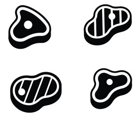 stylized black and white steak icons. set of food icons