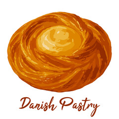 danish pastry in watercolor illustration style, isolated vector on white background