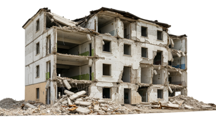 Collapsed Apartment Building with Debris
