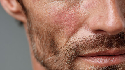 Fototapeta premium Close up of male face with skin redness and rosacea irritation