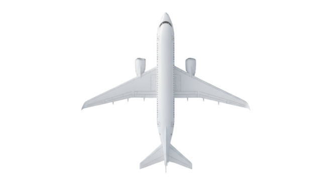 Top-down view of a white airplane against a black background - Powered by Adobe