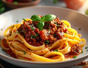 Pasta dish tagliatelle al rag&ugrave; bolognese italian food 