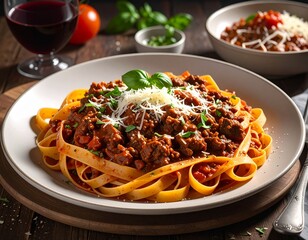 Pasta dish tagliatelle al rag&ugrave; bolognese italian food 
