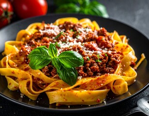 Pasta dish tagliatelle al rag&ugrave; bolognese italian food 