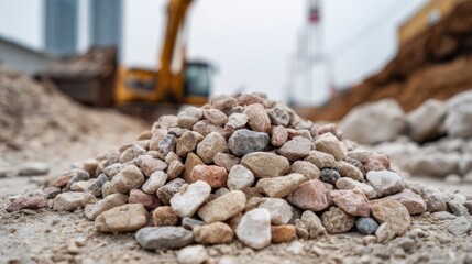 Pile of gravel and construction equipment at a building site