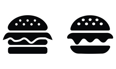 black silhouette hamburgers on a white background. black and white illustration of a burger