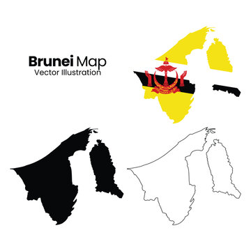 Brunei map and flag vector illustration