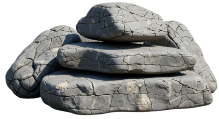 Stacked Cracked Grey Rocks on Black Background