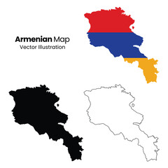 Obraz premium Armenia map vector illustrations with flag and outlines