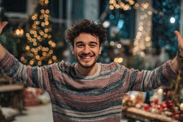 young man celebrating christmas cheerfully