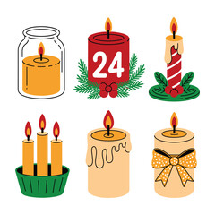 Christmas Candle Clipart Set Holiday Vector Illustrations with Jar Advent Ribbon and Holly Designs