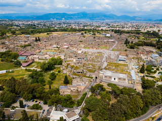 Pompeii, Italy - Aerial view of the ruins in the Pompeii archaeological park