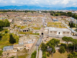 Pompeii, Italy - Aerial view of the ruins in the Pompeii archaeological park