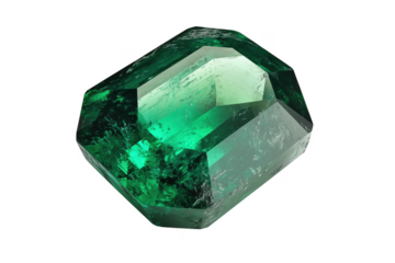 Faceted green gemstone isolated on a transparent background
