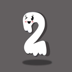 Ghost number, funny ghost numbers, number 2 , two, Halloween numbers.