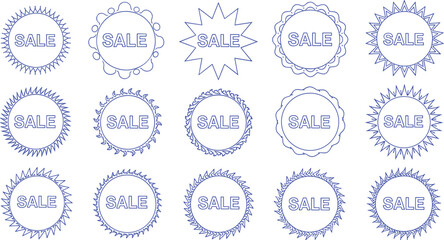 Collection of Various Circular Sale Badges and Labels, Graphic Elements for Promotions and Marketing