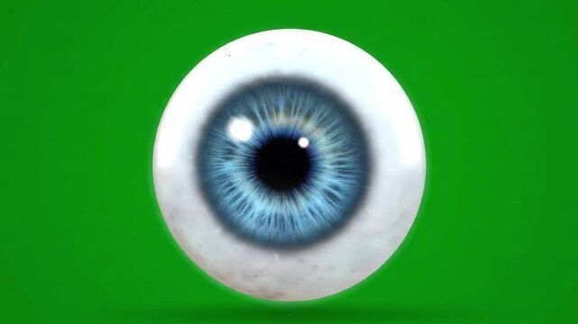 An eye, rendered with captivating realism, gazes forward against a bright green background.