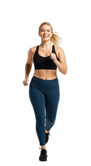 young woman running transparent background