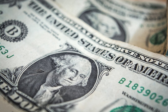 US one dollar bill closeup.  usd banknote. George Washington portrait. United states money.