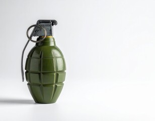 Fototapeta premium Green hand grenade standing on white background
