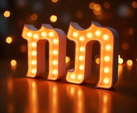 3D Glowing Hebrew Letters Floating in Festive Background