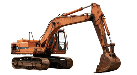 Orange Excavator with Bucket on Black Background