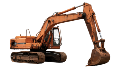 Orange Excavator with Bucket on Black Background