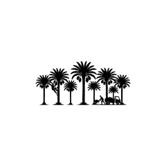 Palm trees and palm groves with elephants and monkeys