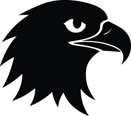 Obraz premium Black silhouette of a fierce eagle head with sharp features and a white eye on a white background