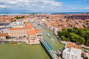Venice, Italy - aerial view of the city in the area of ​​the Constitution Bridge