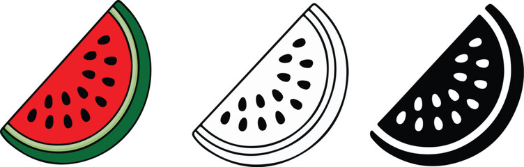 Watermelon slice silhouette with seeds. slice of watermelon, half watermelon, summer fruit red watermelon vector illustration design for fresh juicy logotype graphic design.