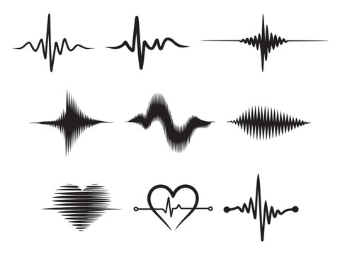 Heartbeat Sound Wave Vector Set | Abstract ECG Pulse and Audio Waveform Design