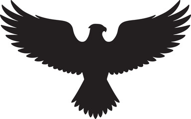 Silhouette of a black eagle with outstretched wings in a symmetrical pose on a white background bird